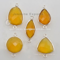 925 Sterling Silver Yellow Calcedonia Bezel Connectors for Women Jewelry